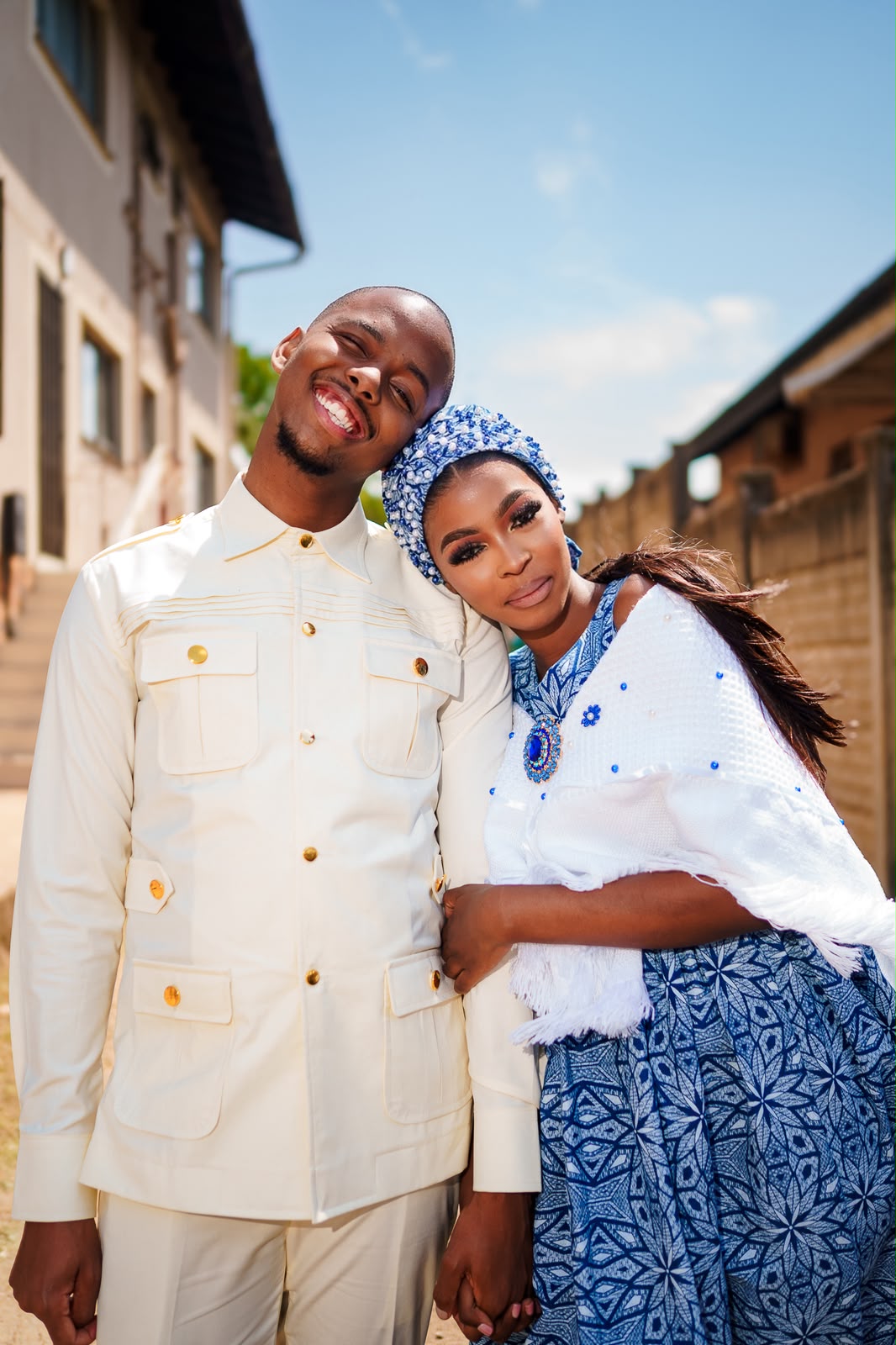 Lindokuhle and Anele together in traditional attire